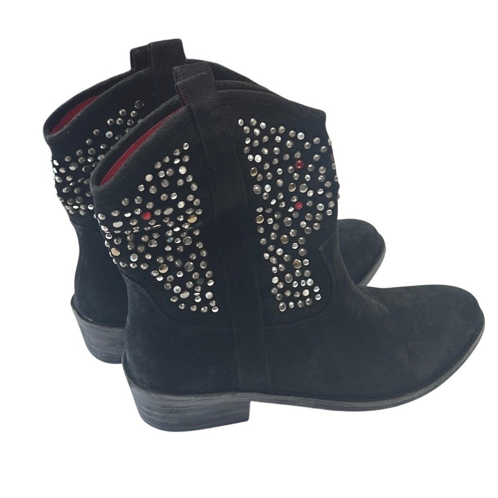 Beverly Feldman Black Suede Studded Back Boot Western Ankle Boots Womens 9 KC